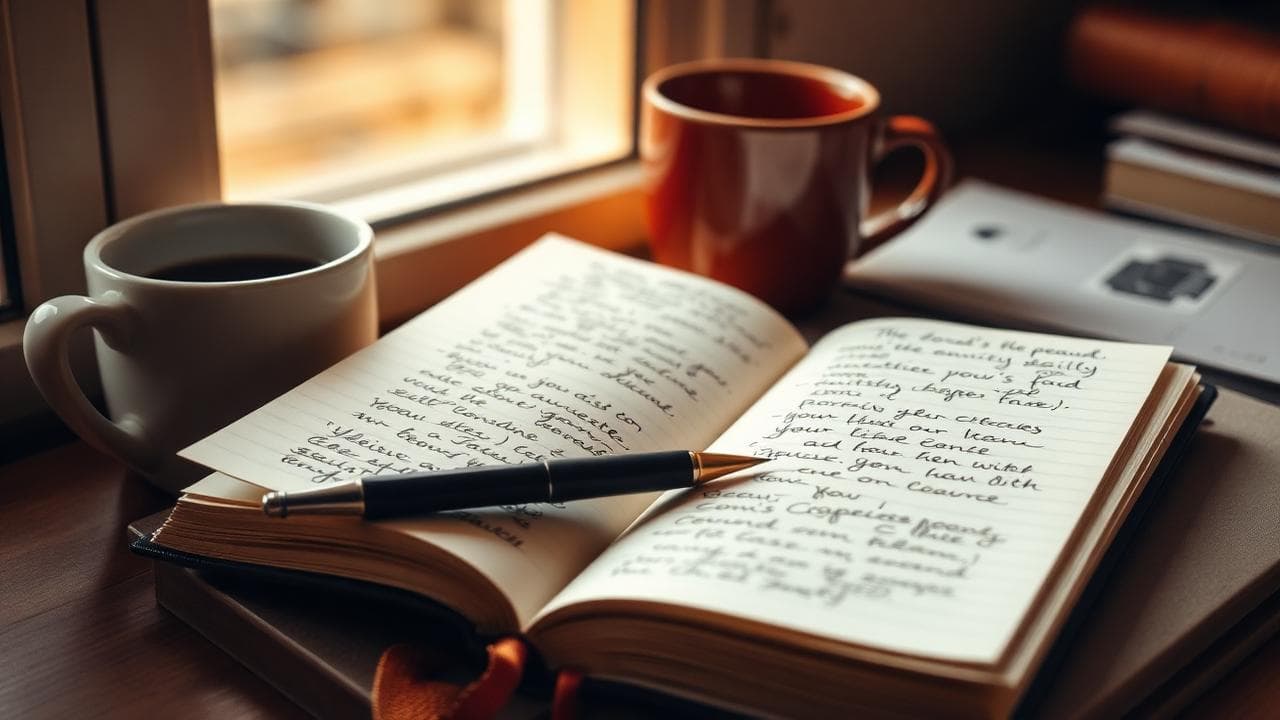 Open notebook with diary entries