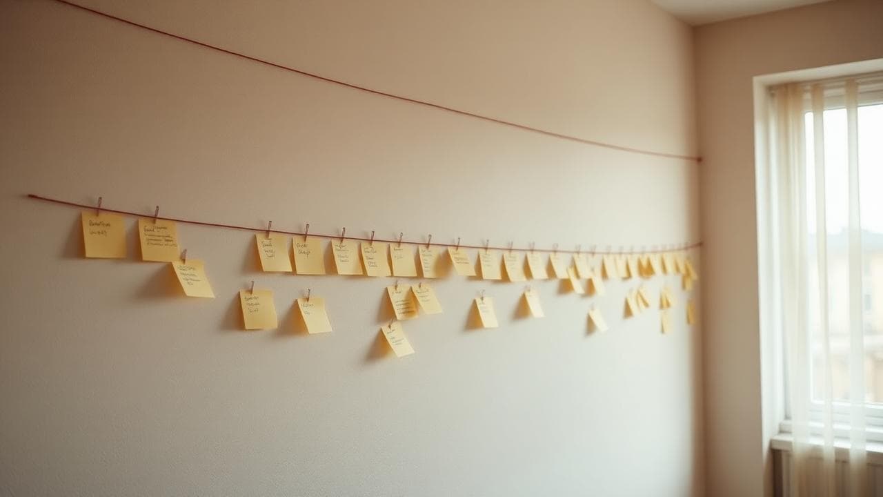 Sticky-note timeline on a wall
