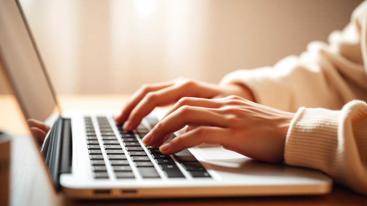 Hands typing on a laptop